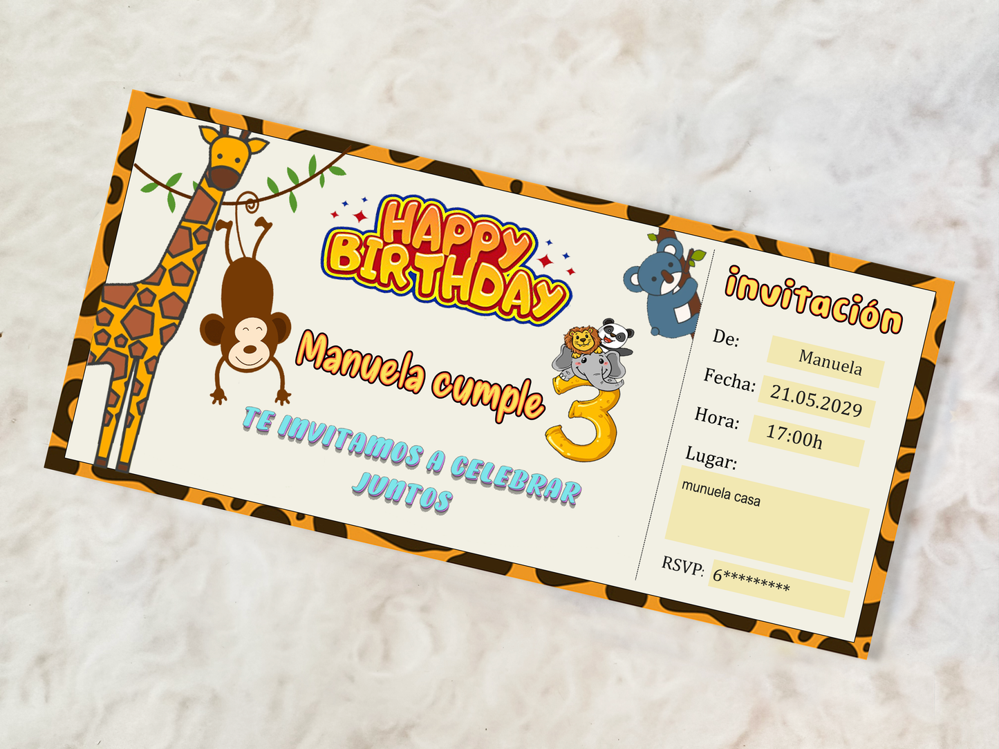invitación de cumpleaños SAFARI