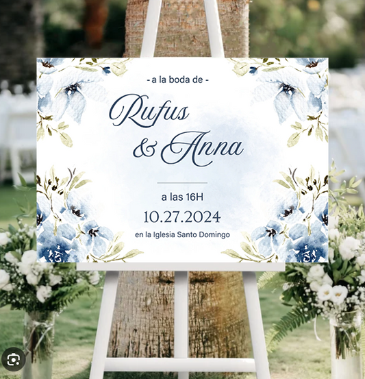 carteles de bienvenidas de cartón pluma para bodas Azul