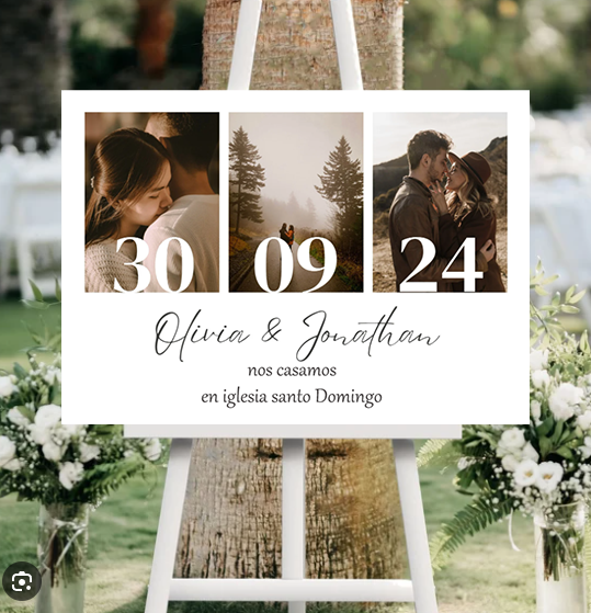carteles de bienvenidas de cartón pluma para bodas con 3 fotos