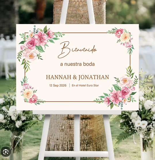 carteles de bienvenidas de cartón pluma para bodas flores rojos