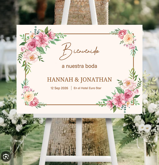 carteles de bienvenidas de cartón pluma para bodas flores rojos