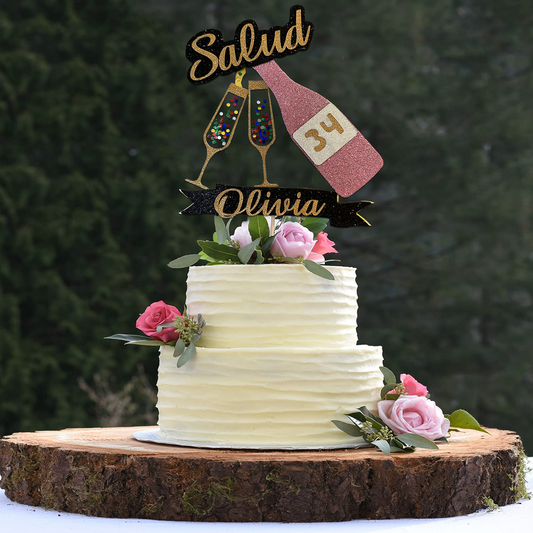 topper de tarta personalizado champán vino/cake topper champagne wine
