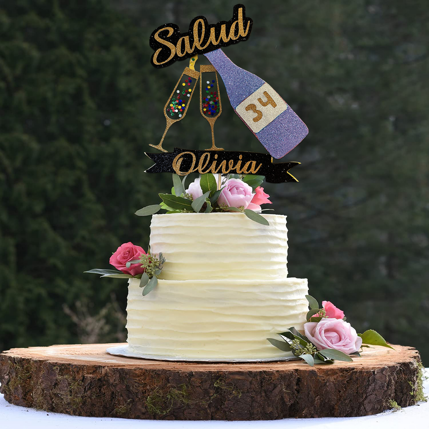 topper de tarta personalizado champán vino/cake topper champagne wine
