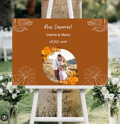 carteles de bienvenidas de cartón pluma para bodas con fotos romanticos